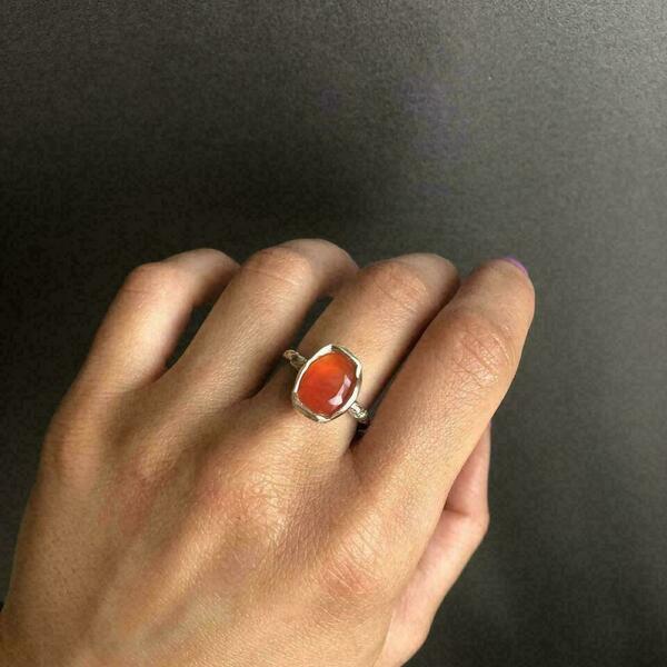 Ασημένιο δαχτυλίδι με πορτοκαλί πέτρα αχάτη - μεγάλα, αυξομειούμενα, ασήμι, ημιπολύτιμες πέτρες, ασήμι 925