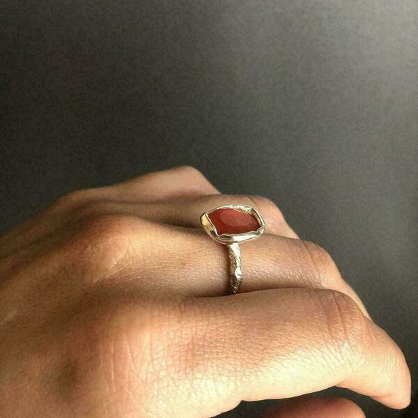 Ασημένιο δαχτυλίδι με πορτοκαλί πέτρα αχάτη - ασήμι, ημιπολύτιμες πέτρες, ασήμι 925, μεγάλα, αυξομειούμενα - 2