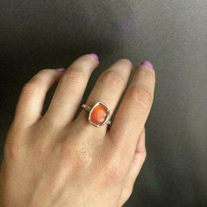 Ασημένιο δαχτυλίδι με πορτοκαλί πέτρα αχάτη - ασήμι, ημιπολύτιμες πέτρες, ασήμι 925, μεγάλα, αυξομειούμενα - 3