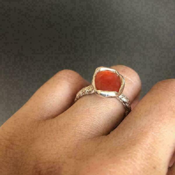 Ασημένιο δαχτυλίδι με πορτοκαλί πέτρα αχάτη - μεγάλα, αυξομειούμενα, ασήμι, ημιπολύτιμες πέτρες, ασήμι 925 - 5
