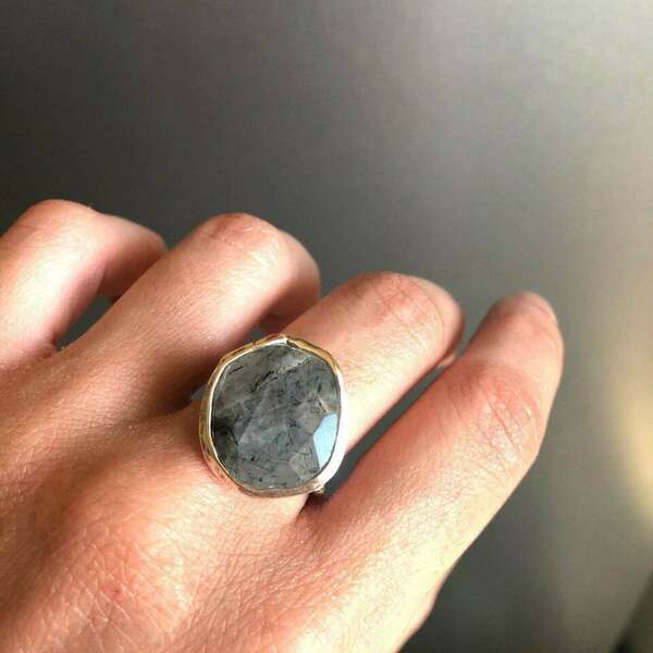 Ασημένιο δαχτυλίδι - Black rutile. - ασήμι, ασήμι 925, boho, μεγάλα, αυξομειούμενα