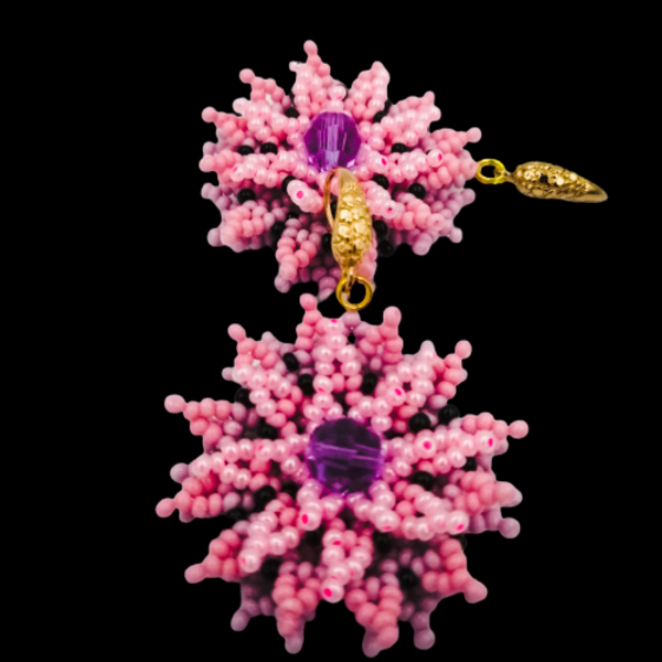 Σκουλαρίκια Huichol. - χειροποίητα, λουλούδι, μικρά, boho, κρεμαστά - 3
