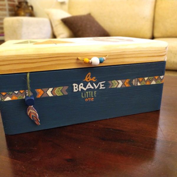 Ξύλινο memory box ζωγραφισμένο στο χέρι - αγόρι, οργάνωση & αποθήκευση, δώρα για βάπτιση, κουτιά αποθήκευσης, δώρο γέννησης - 2