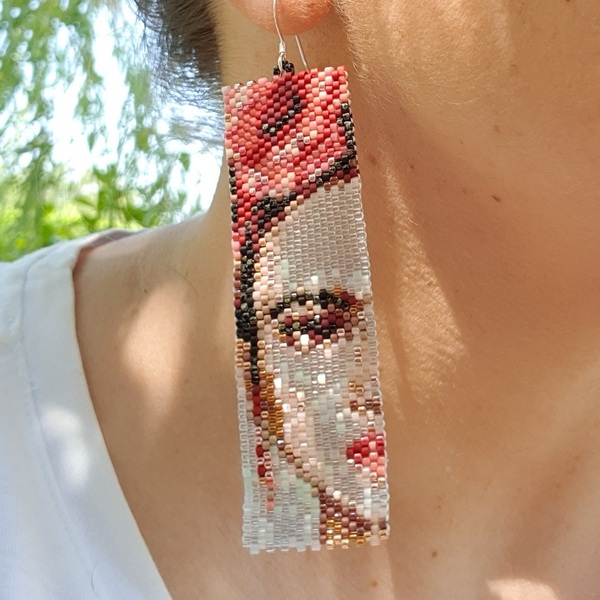 Χειροποίητα σκουλαρίκια Frida με miyuki χάντρες - χειροποίητα, χάντρες, miyuki delica, μακριά, frida kahlo - 4