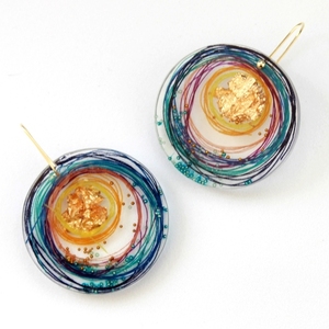 Σκουλαρίκια με χειροποίητη πετρά φτιαγμένη από υγρό γυαλί και ασήμι | Sunrise Earrings Collection. - επιχρυσωμένα, ασήμι 925, ρητίνη, κρεμαστά - 4