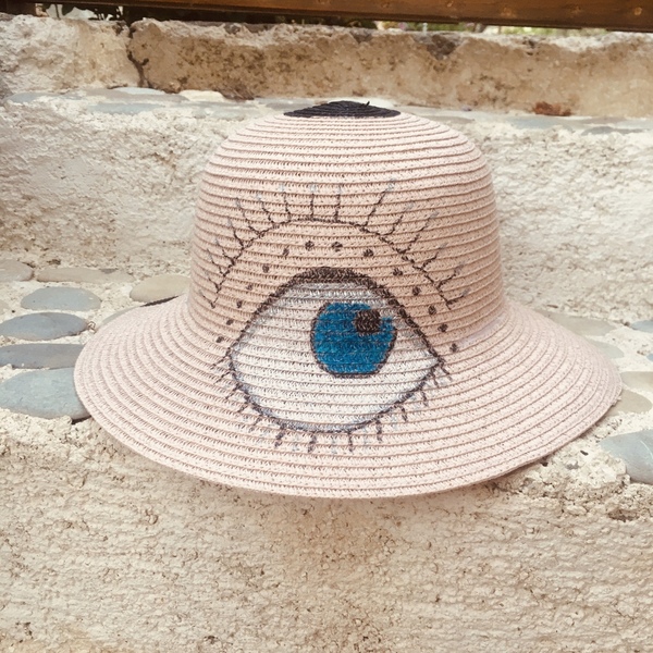 Ψάθινο καπέλο - lady hat - ζωγραφισμένα στο χέρι, ψάθα, απαραίτητα καλοκαιρινά αξεσουάρ, καπέλα, ψάθινα - 3