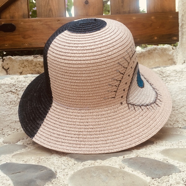Ψάθινο καπέλο - lady hat - ζωγραφισμένα στο χέρι, ψάθα, απαραίτητα καλοκαιρινά αξεσουάρ, καπέλα, ψάθινα - 4