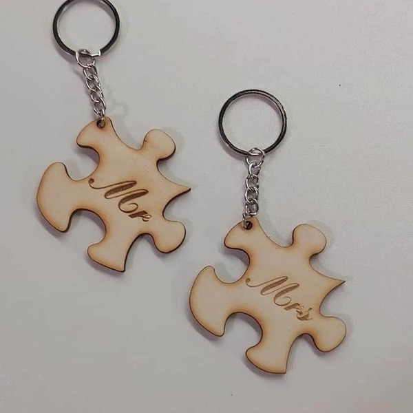 Ξυλινο μπρελόκ puzzle *Mr & Mrs* για ζευγαρια - ζευγάρια, ξύλινα, αυτοκινήτου, σπιτιού - 2