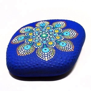 Διακοσμητική πέτρα μπλε mandala, 10,5x12,5x3,5 εκ. - ζωγραφισμένα στο χέρι, πέτρα, διακοσμητικές πέτρες, διακόσμηση κήπου - 4