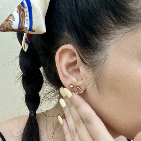 Rose Petals Earrings - Triangle - επιχρυσωμένα, καρφωτά, μικρά - 3