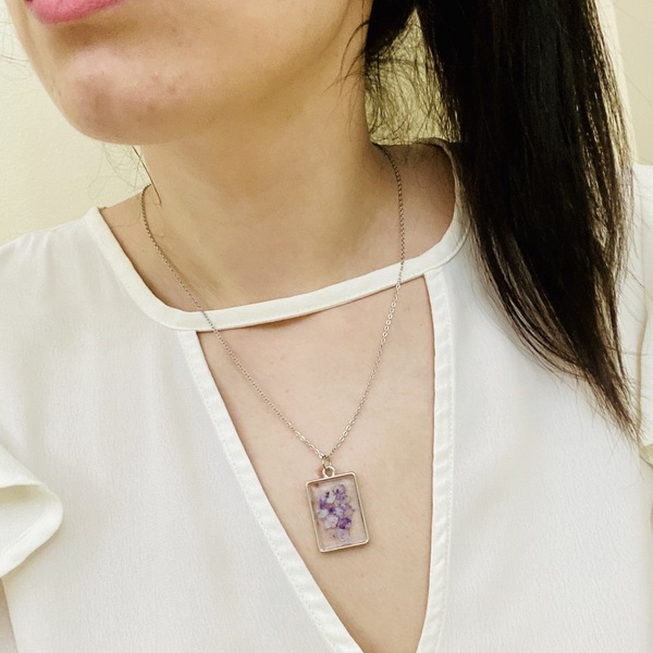 Like Confetti - Purple Square - Pressed Flower Necklace - επιχρυσωμένα, λουλούδι, μενταγιόν - 3