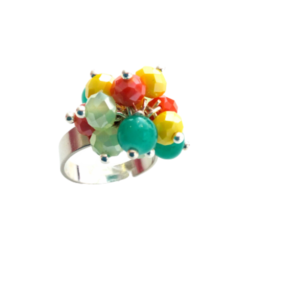 Δαχτυλίδι με χάντρες σε έντονα χρώματα - χάντρες, μεγάλα, επιροδιωμένα, αυξομειούμενα, φθηνά