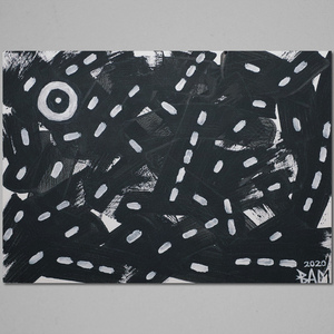 Asphalt road film black monochome canvas panel painting tempera 25x18 - πίνακες & κάδρα, πίνακες ζωγραφικής
