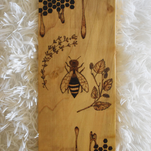 Μέλισσα χειροποίητη πυρογραφία σε ξύλινο κάδρο - ξύλο, πίνακες & κάδρα - 2