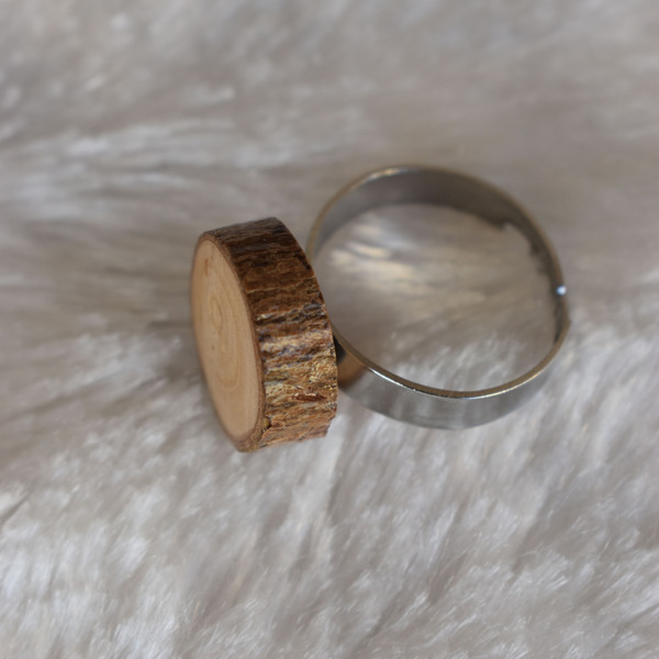 Δαχτυλίδι φυσικό ξύλο μουσμουλιάς - ξύλο, μικρά, ατσάλι, boho, αυξομειούμενα - 2