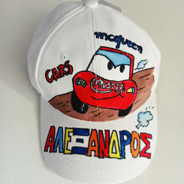 παιδικό καπέλο jockey με όνομα και θέμα cars mcqueen (μακουίν) - όνομα - μονόγραμμα, αυτοκινητάκια, καπέλα
