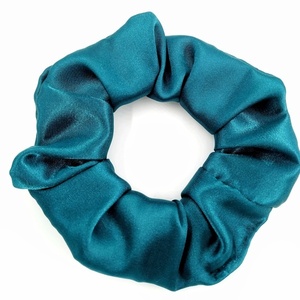 Σετ scrunchies πετρόλ και ροζ - ύφασμα, λαστιχάκια μαλλιών - 3