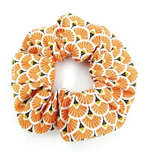 Σετ scrunchies πορτοκαλί λουλούδια και πετρόλ - λαστιχάκια μαλλιών - 2