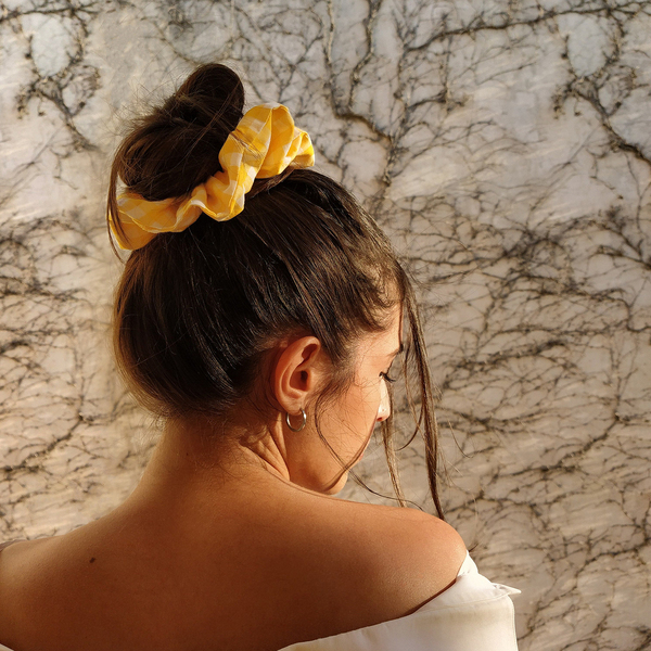 *Yellow* large cotton scrunchie - βαμβάκι, για τα μαλλιά, λαστιχάκια μαλλιών - 4