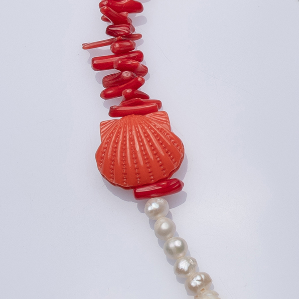 Coral & Pearl Necklace - κοράλλι, μαργαριτάρι, γυναικεία, επιχρυσωμένα, ασήμι 925 - 2