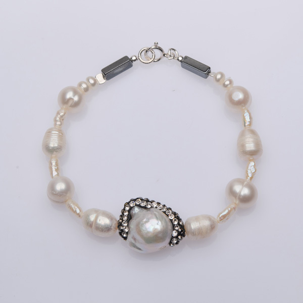 Pearl & Swarovski Bracelet - μαργαριτάρι, γυναικεία, ασήμι 925, swarovski, αιματίτης