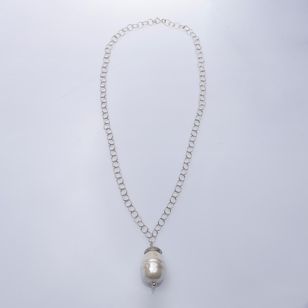 Silver Chain with Shell Pearl Pendant - charms, μαργαριτάρι, γυναικεία, ασήμι 925