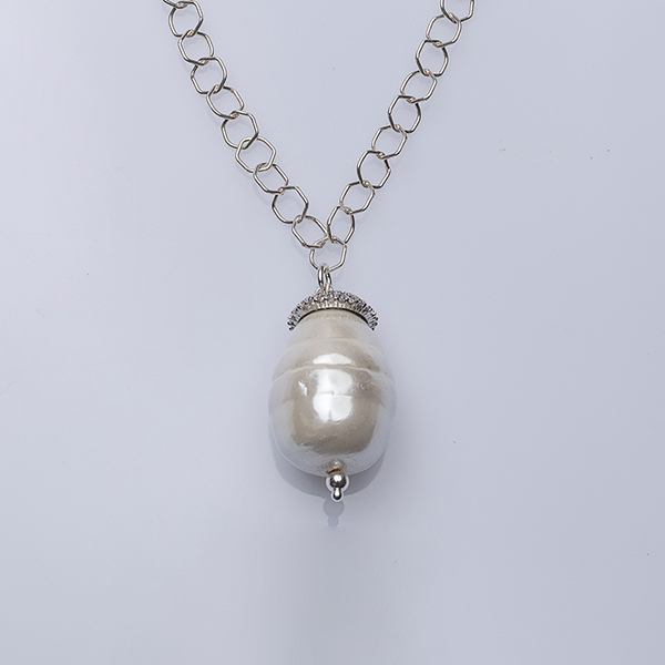 Silver Chain with Shell Pearl Pendant - charms, μαργαριτάρι, γυναικεία, ασήμι 925 - 2