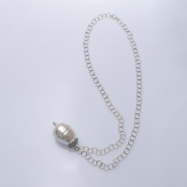 Silver Chain with Shell Pearl Pendant - charms, μαργαριτάρι, γυναικεία, ασήμι 925 - 3