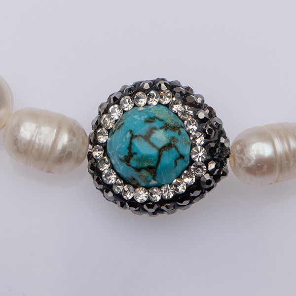Pearl & Turquoise Swarovski Bracelet - μαργαριτάρι, γυναικεία, ασήμι 925, swarovski - 2