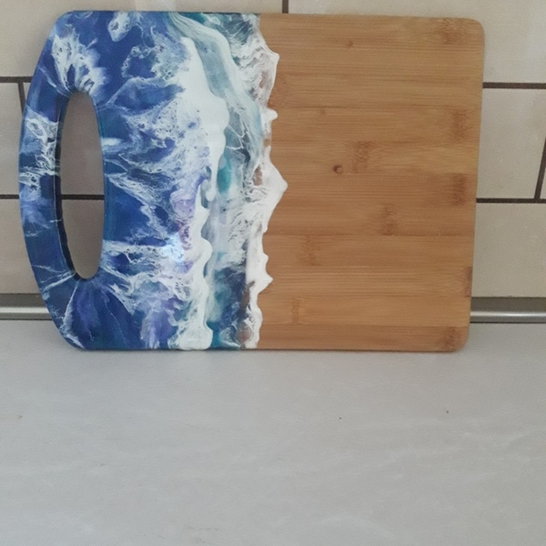 Ξύλινη σανίδα κοπής ζωγραφισμένη με υγρό γυαλί με θέμα την θάλασσα. - ξύλο, γυαλί, ξύλα κοπής, είδη σερβιρίσματος - 3