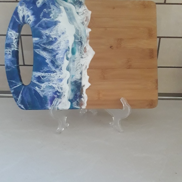 Ξύλινη σανίδα κοπής ζωγραφισμένη με υγρό γυαλί με θέμα την θάλασσα. - ξύλο, γυαλί, ξύλα κοπής, είδη σερβιρίσματος - 4