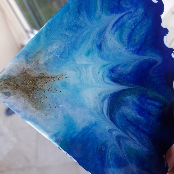 Σετ σουβέρ τεσσάρων τεμαχίων από υγρό γυαλί σε απόχρωση του μπλε - γυαλί, πλαστικό, διακοσμητικά, ιδεά για δώρο, είδη σερβιρίσματος - 5