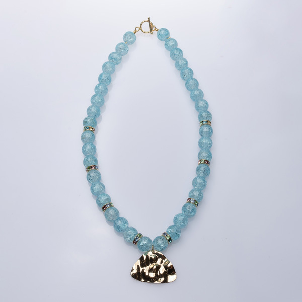 Blue Crystal Triangle Necklace - ημιπολύτιμες πέτρες, γυναικεία, επιχρυσωμένα, ορείχαλκος, ασήμι 925