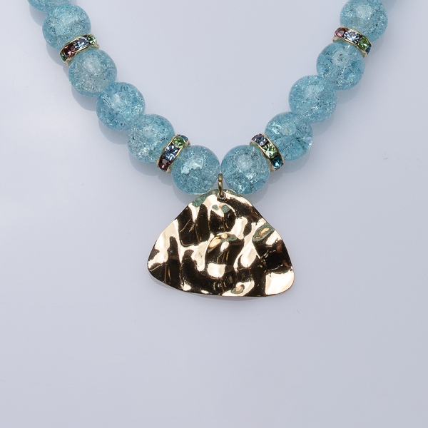 Blue Crystal Triangle Necklace - ημιπολύτιμες πέτρες, γυναικεία, επιχρυσωμένα, ορείχαλκος, ασήμι 925 - 2
