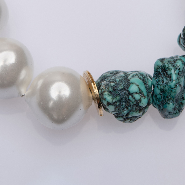 Shell Pearl & Howlite Bracelet - ημιπολύτιμες πέτρες, μαργαριτάρι, γυναικεία, ασήμι 925, χαολίτης - 2