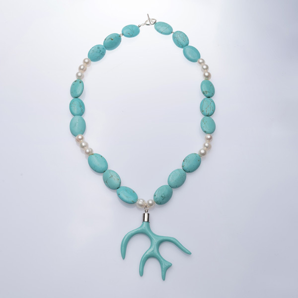Pearl & Turquoise Necklace - ημιπολύτιμες πέτρες, μαργαριτάρι, γυναικεία, ασήμι 925