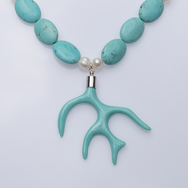 Pearl & Turquoise Necklace - ημιπολύτιμες πέτρες, μαργαριτάρι, γυναικεία, ασήμι 925 - 2