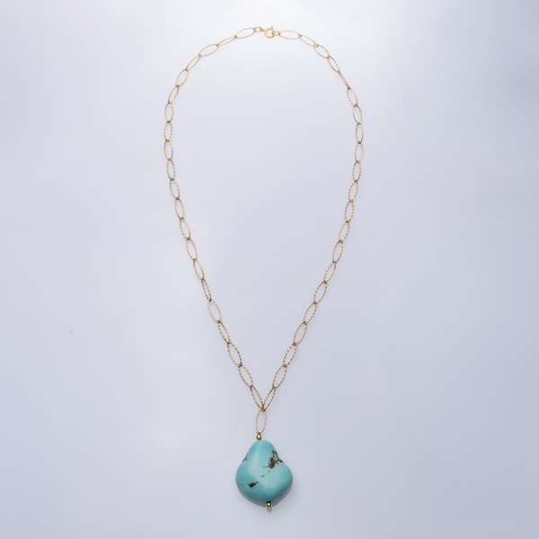 Gold Chain with Turquoise Stone - ημιπολύτιμες πέτρες, charms, γυναικεία, ασήμι 925