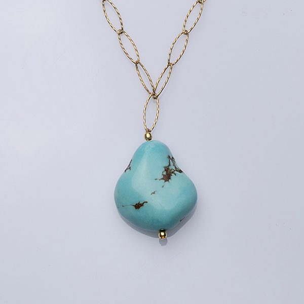 Gold Chain with Turquoise Stone - ημιπολύτιμες πέτρες, charms, γυναικεία, ασήμι 925 - 2