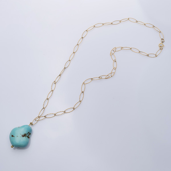 Gold Chain with Turquoise Stone - ημιπολύτιμες πέτρες, charms, γυναικεία, ασήμι 925 - 3