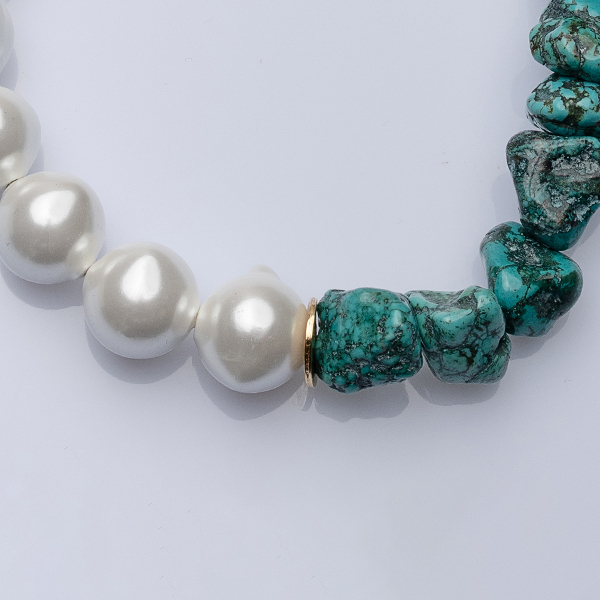 Shell Pearl & Howlite Necklace - ημιπολύτιμες πέτρες, μαργαριτάρι, γυναικεία, ασήμι 925, χαολίτης - 2