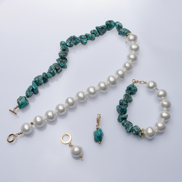 Shell Pearl & Howlite Necklace - ημιπολύτιμες πέτρες, μαργαριτάρι, γυναικεία, ασήμι 925, χαολίτης - 4