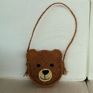 Παιδική χειροποίητη πλεκτή τσάντα αρκουδάκι, ιδέα για κοριτσίστικο δώρο - ψάθα, all day, δώρα γενεθλίων, τσαντάκια, μικρές - 3