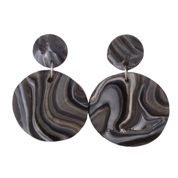 Black marble-σκουλαρίκια από πολυμερικό πηλό - πηλός, boho, κρεμαστά, μεγάλα