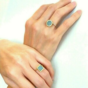 Μίνιμαλ δαχτυλίδι με κυκλικό στοιχείο - ασήμι, επιχρυσωμένα, τσιμέντο, μικρά, αυξομειούμενα - 4