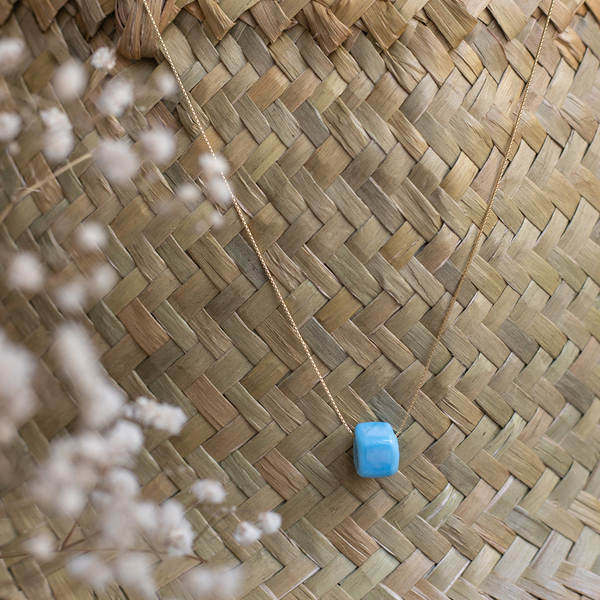 Turquoise bead necklace - τιρκουάζ, επιχρυσωμένα, ασήμι 925, χάντρες, κοντά - 2