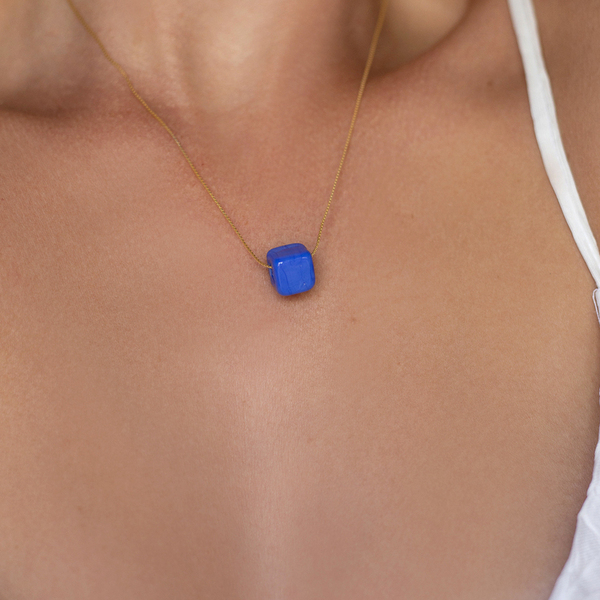 Blue bead necklace - επιχρυσωμένα, ασήμι 925, χάντρες, κοντά