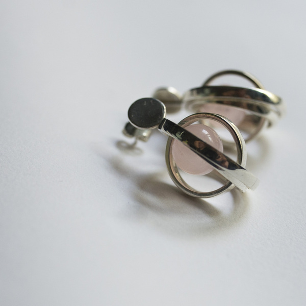 Ασημένια σκουλαρίκια με ροζ χαλαζία - ασήμι, ημιπολύτιμες πέτρες, αχάτης, μακριά, κρεμαστά - 2