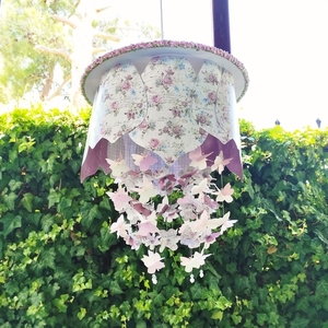 Handmade girly φωτιστικό. Γκρί - εκρού - baby pink - vintage floral - κορίτσι, δώρα για βάπτιση, δώρο γέννησης, παιδικά φωτιστικά, ζωάκια, φωτιστικά οροφής - 2