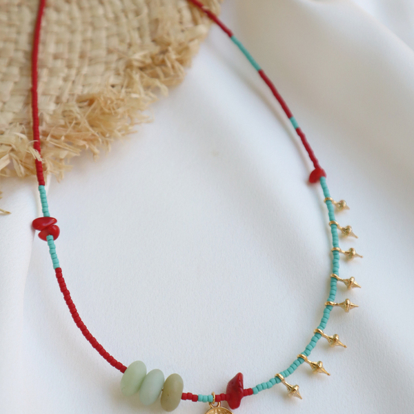 Calliope Boho Necklace - ημιπολύτιμες πέτρες, χάντρες, κοντά, boho, φλουριά - 3